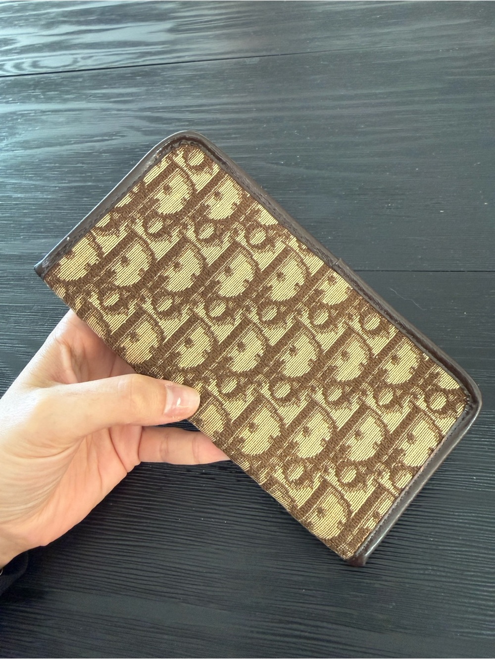 Vintage Dior Brown & Tan Monogram Zip Card Holder